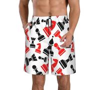 con Fodera A Rete Surf Pantaloncini Chess Pattern Print Beach Shorts Uomo Regolabile Pantaloncini da Spiaggia per Nuoto Piscina Surf S