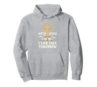 con Gesù Posso Affrontare Il Domani La Vita è Spaventosa La Fede Cristiana Felpa con Cappuccio, Unisex per Adulti, Grigio Melange, L