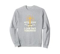 con Gesù Posso Affrontare Il Domani La Vita è Spaventosa La Fede Cristiana Felpa, Unisex per Adulti, Grigio Melange, S