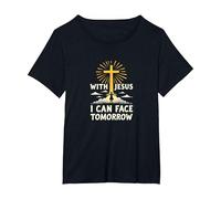 con Gesù Posso Affrontare Il Domani La Vita è Spaventosa La Fede Cristiana Maglietta, Donna Plus-Size, Nero, 5X