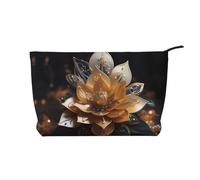 con il giallo girasole fantasia borsa cosmetica portatile grande capacità borsa cosmetica velluto a coste cerniera borsa da viaggio, Fiore di loto bianco delicato, Taglia unica