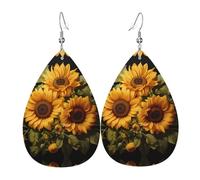 con il girasole giallo stampato bifacciale orecchini in pelle int e forma di gocce d'acqua, creativo, leggero e romanzo, colori vivaci e vivaci.