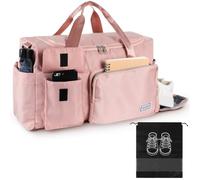 Con la manica del carrello, borsa da fine settimana delle donne di nylon, borsa da palestra impermeabile con scomparto per scarpe, borsone da viaggio, borsa da viaggio separata per la notte