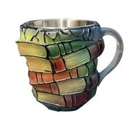 con libro dipinto, da caffè dipinta in 3D, contenitore colorato per bibite per studi mattutini, letteratura, libreria, collezione caffetteria, casa