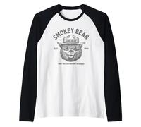 con Licenza Ufficiale Vintage Smokey Bear Logo Distressed Maglia con Maniche Raglan