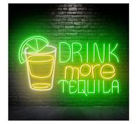 con Luce per Decorazione e Atmosfera Insegna Al Neon A LED"Drink More Tequila"per Cocktail Bar, Pub, Decorazione Da Parete, Vetrina, Ingresso 60cm