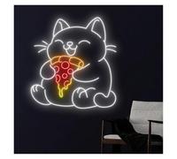 con Luce per Decorazione e Atmosfera Insegne al Neon Gatto Che Mangia Pizza Alimentate Tramite USB Luminosità Regolabile, Luci al Neon per Gatti, Adatte per Decorazioni Parete Bistrot 33cmx44cm