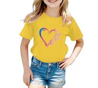 Con maglietta blu con scollo rotondo grafico, maniche corte, per l'estate, casual R Shirt Ragazza, giallo., 11-12 Anni