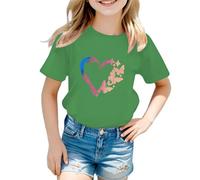 Con maglietta blu con scollo rotondo grafico, maniche corte, per l'estate, casual R Shirt Ragazza, verde, 7-8 Anni