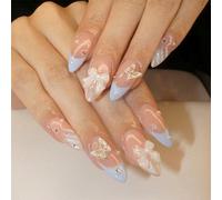 Con questo set da 24 pezzi di adesivi per unghie a forma di mandorla media con fiocco francese, perle e strass, puoi creare la tua arte delle unghie unica. Il set include 1 pezzo di gel trasparente e