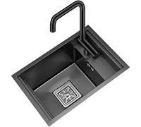 , con Rubinetto Girevole Pieghevole in Acciaio Inox 304, Vasca Singola, Installazione Nascosta a Incasso o sottotop, Facile da Pulire (Colore: Nero, Dimensioni: 35x45 cm)