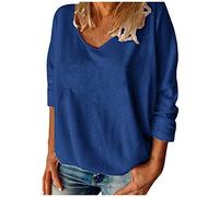Con scollo a V, tinta unita, a maniche lunghe, maglioni per Halloween, Blu, S