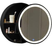 con Striscia Luminosa a LED, mobiletti da Bagno Rotondi con Specchio, 50, 60, 70 cm, Specchio da Bagno in Legno a Parete, mobiletto portaoggetti a LED per Il Bagno