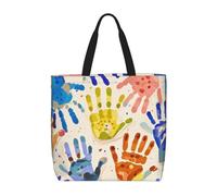 Con Tasca Interna Busta Spesa Hand Print Borsa Shopper Casual Borsa Stoffa Shopper Per Uso Viaggi, Regali, Shopping, 40X50X15Cm