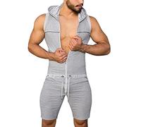 Con Tasche Tuta E Con Cerniera Uomo Tank Shorts Top Tuta Con Cappuccio Colore Solido Pantaloni Uomo Tute Sexy Elegante, Grigio, M