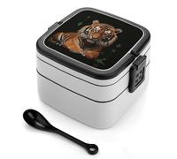 Con Tiger And Paws Bento Box da 1000 ml, contenitore per il pranzo a prova di perdite con divisori e cucchiaio rimovibili - Lunch box impilabile in PP senza BPA per lavoro, ufficio, picnic, viaggi,