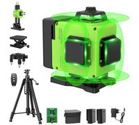 【con Treppiede】Livella Laser Autolivellante 4 X 360°Verde, IP54 Antipolvere, Impermeabile, ±3° Livellamento Automatico, Per Costruzione e Appendere Quadri, Bluetooth, 2 * batterie, 30M