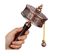 con un trasmettitore buddista, Ruota di preghiera manuale in rame tibetano con manico in legno Ruota di preghiera delle Scritture for rilassarsi, pregare, meditare, guarire