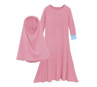 Con Vestito per bambini Bambino Maniche islamiche Lungo Ricamo Abaya Hijab Musulmani Ragazze Vestiti & Gonna Colorato, Hot rosa-1., 7-8 Anni