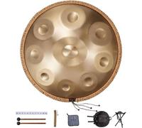 Conabaen Tamburo Handpan, 22" 9 Note Acciaio, 432Hz Re Minore, con Bordo Intrecciato, 2 Bacchette e Custodia, Strumento Percussivo Resistente allo Sbiadimento per Performance Professionali