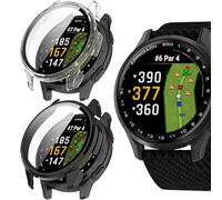 CONAPIKA Confezione da 2 custodie per Garmin Approach S50 con pellicola protettiva in vetro temperato, copertura completa, cover rigida antiurto in policarbonato, nero + trasparente