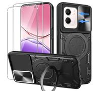 CONAPIKA Custodia per OPPO A5X con 2 pellicole protettive per schermo, con custodia per fotocamera scorrevole+supporto girevole con anello per dita, morbido TPU + PC rigido antigraffio, antiurto