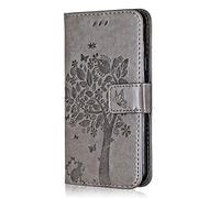 Conber Cover per Xiaomi Redmi Note 8T, Custodia in Pelle PU con Interno TPU Antiurto, Serie Gatto e Albero Flip Case Cover Custodia Portafoglio per Xiaomi Redmi Note 8T - Grigio