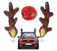 ConBlom Decorazione natalizia renna per auto, kit di renna per decorazione auto, decorazione di veicoli di Natale con Jingle Bells Rudolph Renne e naso rosso per accessori auto di Natale (senza luce)