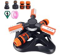 ConBlom Irrigatore per Giardino Prato Automatico a 360 Gradi, Sistema di Irrigazione Rotante Automatico per Acqua da Prato a 3 Bracci con Connettori rapidi per Irrigazione di Piante