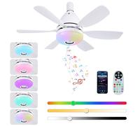 ConBlom Ventilatore da soffitto 50 cm con 6 pale, spettacolo luminoso RGB+altoparlante Bluetooth & telecomando 3 velocità 3 rapporti per la camera dei bambini sala giochi decorazione per feste (bianco