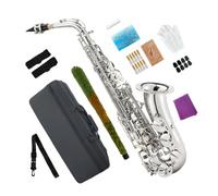 Conboxus - Sassofono contralto in Mi♭, in ottone laccato oro con corpo in ottone - Include custodia, bocchino, anche, tracolla per il collo e altro - Ideale per principianti (argento)