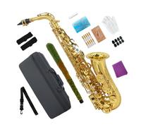 Conboxus Sassofono contralto Mi-bemolle in ottone laccato oro, kit per studenti con custodia rigida da trasporto - Include bocchino, canne, cinghia per il collo e guanti per la banda scolastica