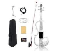 Conboxus Violino elettrico a 4 corde, in acrilico trasparente, con luci LED a tre colori, archetto, mentoniera, spalliera, cavo e custodia, per principianti (metà #8)