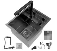 Concealed stainless steel kitchen sink with bar counter and vegetable washing basin, complete with cover plate. Suitable for cafés and compact living spaces. (32x39)