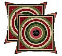 Concentric Circles Festive Geometric Black Dots Red Stripes Christmas Red Federe Set 2 Morbida Fodera per Cuscino Cerniera Fodere per Cuscini per Casa Esterno Decorazione 45X45Cm