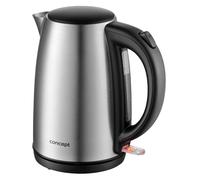CONCEPT Hausgeräte Bollitore RK3325 da 1,7 litri, girevole a 360°, con indicatore del livello dell'acqua, con filtro, colore acciaio inox scuro, design esclusivo, 2200 W, acciaio inox, 1,7 litri