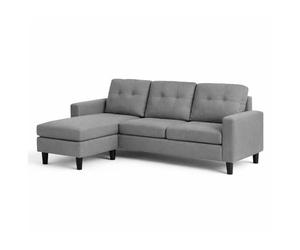 CONCEPT USINE | Divano angolare 3 posti Belfast grigio scuro con divano letto | Design raffinato e comfort semi-fattoria | Tessuto effetto lino sfoderabile | Soggiorno moderno o scandinavo | 183 x 124