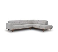 CONCEPT USINE | Divano angolare 5/6 posti York Grigio con divano a scomparsa destra | Design moderno, gambe in legno naturale | Seduta Comfort ad alta densità 28 kg/m³ | Tessuto morbido, struttura