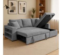 CONCEPT USINE Divano angolare reversibile a 4 posti Glasgow | convertibile con cassapanca + ripiani | velluto a coste ultra morbido | grigio elegante | grande comfort | letto supplementare 196 x 113