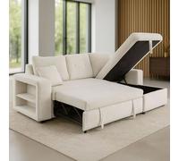 CONCEPT USINE Divano angolare reversibile a 4 posti Glasgow | convertibile con cassapanca + ripiani | velluto a coste ultra morbido | beige elegante | grande comfort | letto supplementare 196 x 113 cm