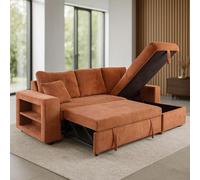 CONCEPT USINE Divano angolare reversibile a 4 posti Glasgow | convertibile con cassapanca + ripiani | velluto a coste ultra morbido | terracotta | grande comfort | letto supplementare 196 x 113 cm |