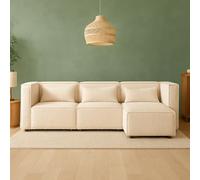 CONCEPT USINE | Divano modulare a 3 posti beige | con pouf rimovibile | morbido tessuto ricciolo | Forma angolare o dritta | Seduta a metà ferma | Struttura in legno eucalipto | 248 cm di lunghezza