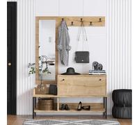 CONCEPT USINE | DRAGOR - Mobile da ingresso con appendiabiti e scarpiera | Effetto rovere e metallo nero | Specchio Incluso | Mobile basso e parete | Ottimizzazione dello spazio