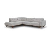 CONCEPT USINE | Grande divano angolare 5/6 posti York Grigio con divano a scomparsa sinistra | Design elegante, gambe in legno naturale | Seduta confortevole ad alta densità | Stile moderno, senza