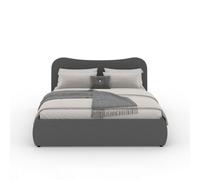 CONCEPT USINE | Letto baule 160 x 200 cm Plano Grigio | Velluto a Costine Elegante e Moderno | Design arrotondato con testiera curvata | Rete inclusa | Grande cassapanca | 2 posti confortevoli