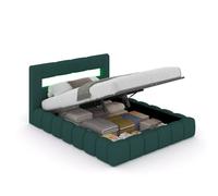 CONCEPT USINE | Letto baule matrimoniale Omaha 160 x 200 cm | Design nuvola con LED integrato | Rivestimento in velluto verde | Rete a doghe inclusa | Grande cassapanca | Stile contemporaneo Cocooning