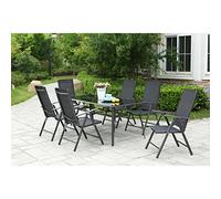 CONCEPT USINE - Set Pranzo da Giardino in Alluminio Modello Rimini 6 Persone Nero - 1 Tavolo - 6 Poltroncine Reclinabili - Stile Moderno - Forme Pulite - Set da Pranzo Leggero, Robusto, Impermeabile