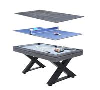 CONCEPT USINE | Tavolo multigioco 3 in 1 Biliardo e Ping-Pong Texas + Accessori | Design moderno in legno grigio | Tavolo da gioco o pranzo | Materiali di qualità | Famiglia o tra amici