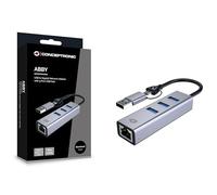 Conceptronic Adattatore da USB-C/USB-A 3.0 a Gigabit Ethernet con 3 x USB-A 3.0, velocità di trasferimento 5 Gbps