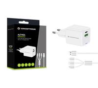 Conceptronic Caricatore USB PD a 2 Porte 33 W GaN con Cavo di Ricarica 3 in 1, U